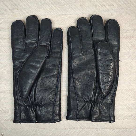 Vintage Women's Black Leather Gloves With White Fleece Lining Size Large - Picture 2 of 3